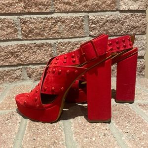 Red HALSTON platform heels